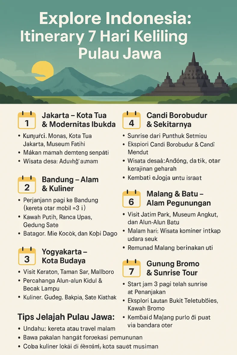 itinerary 7 hari pulau Jawa